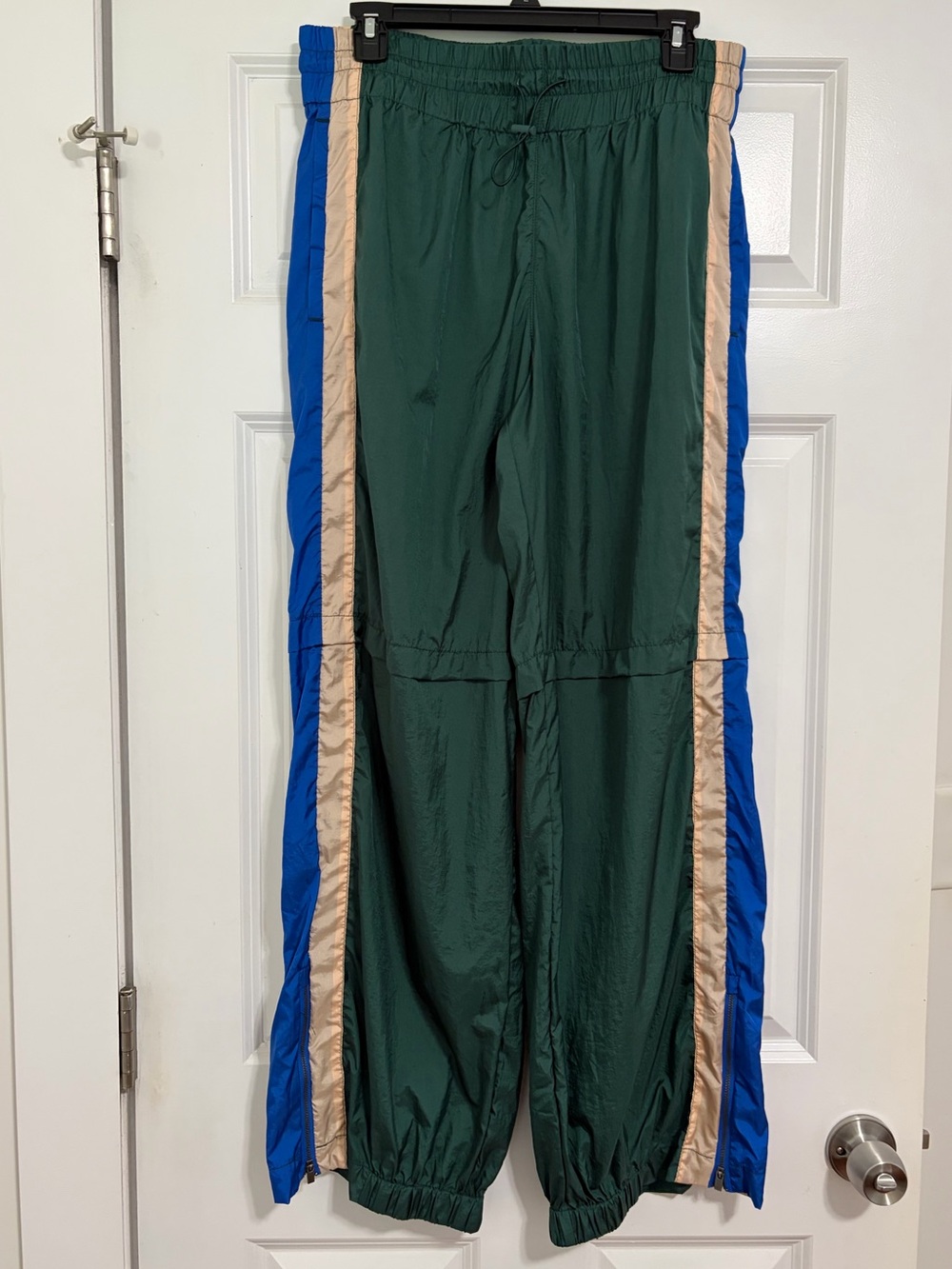 Free People Green Track Joggers with Blue & Beige Trim. Brand new !